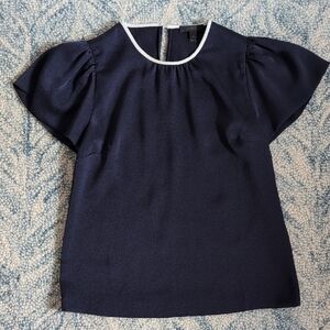J Crew Flutter Sleeve Navy Top